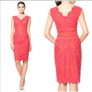 Like NEW Tadashi Shoji Lace Embroidered V Neck Dress in Cantoloupe Size 12